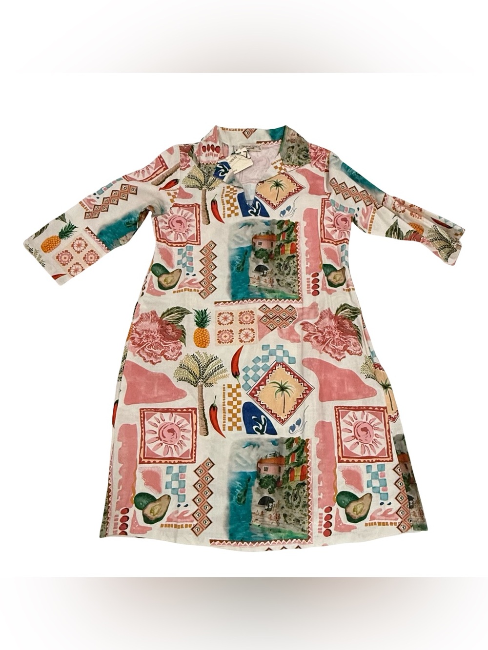 NWT Terzo Millennio Linen/Cotton Resort Kaftan Patchwork Dress Size Small Italy - Picture 7 of 12